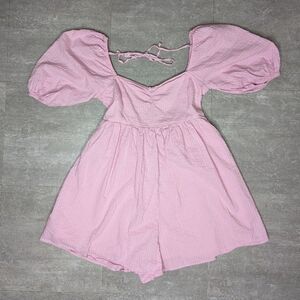 Abercrombie & Fitch Puff Sleeve Babydoll Textured Pink Woman's Romper Size XSP